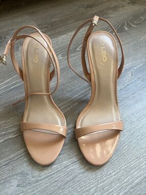ALDO Beige Patent Ankle-Strap Heels